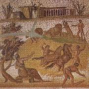 unknow artist Mosaic from the Roman villa at Zliten in Tripolitania showing horses and cattle threshing corn France oil painting artist
